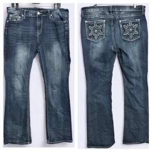 Dark Wash High Rise Bootcut Jeans Size 14 Bling Rhinestone Y2K Denim Glam Denim
